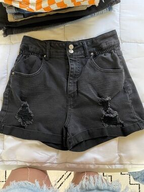 Vanilla Star Black High-Rise Distressed Denim Shorts